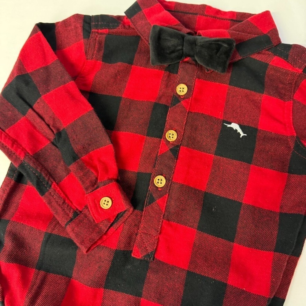 Tommy Bahama Baby‎ Long Sleeve Flannel Bodysuit - 24Mo - Red/Black Plaid